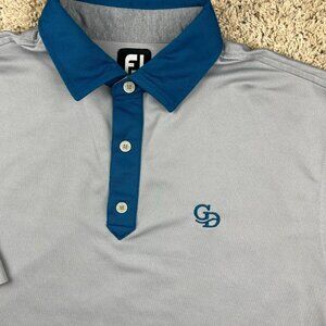 Footjoy Polo Large Short Sleeve Gray Blue Accent Golf Shirt With GD Club Logo